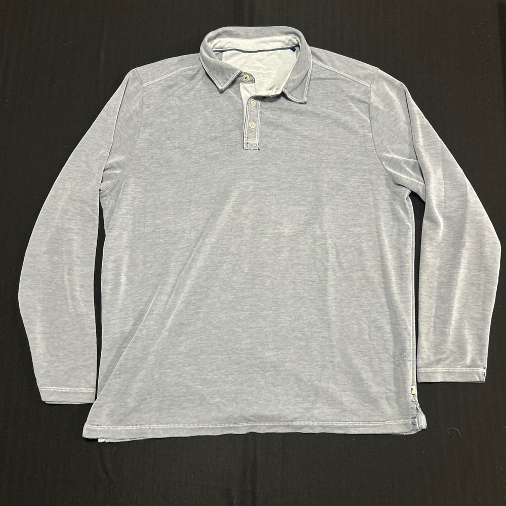 Tommy Bahama Mens Large Blue Tencel Blend Long Sleeve Polo Shirt Henley